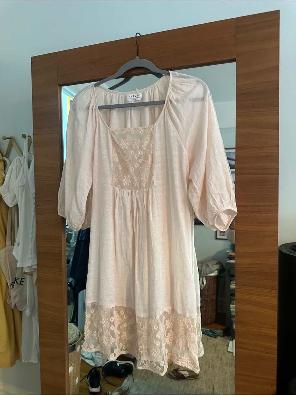 Velvet by Graham & Spencer Petal Pink Gauze Dress with Lace Details S
